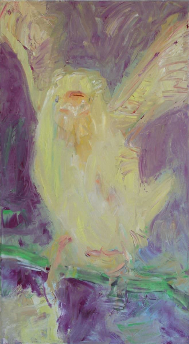 Sabine Beckmann, Kanarie Ascending, oil on linen, 90 x 50 cm, 2008
