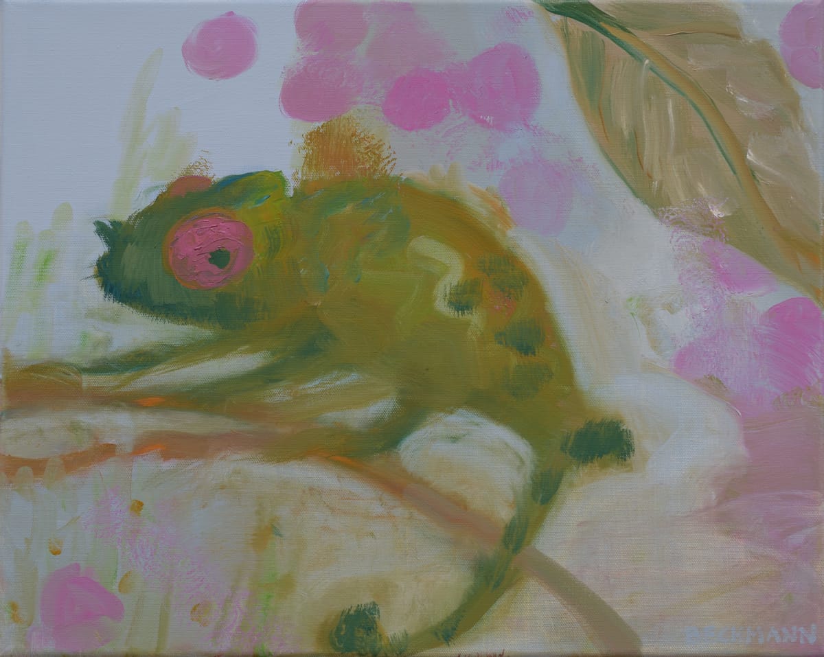 Sabine Beckmann, Chameleon in Bubbles, 40 x 50 cm, oil on linen, 2018