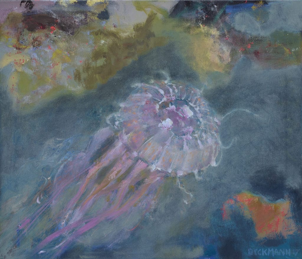 Sabine Beckmann,Purple Rose, oil on linen, 60 x 70 cm, 2017